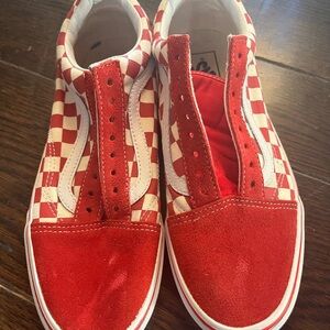 Vans Red and Cream Check Skate Sneakers Mens size 7.5